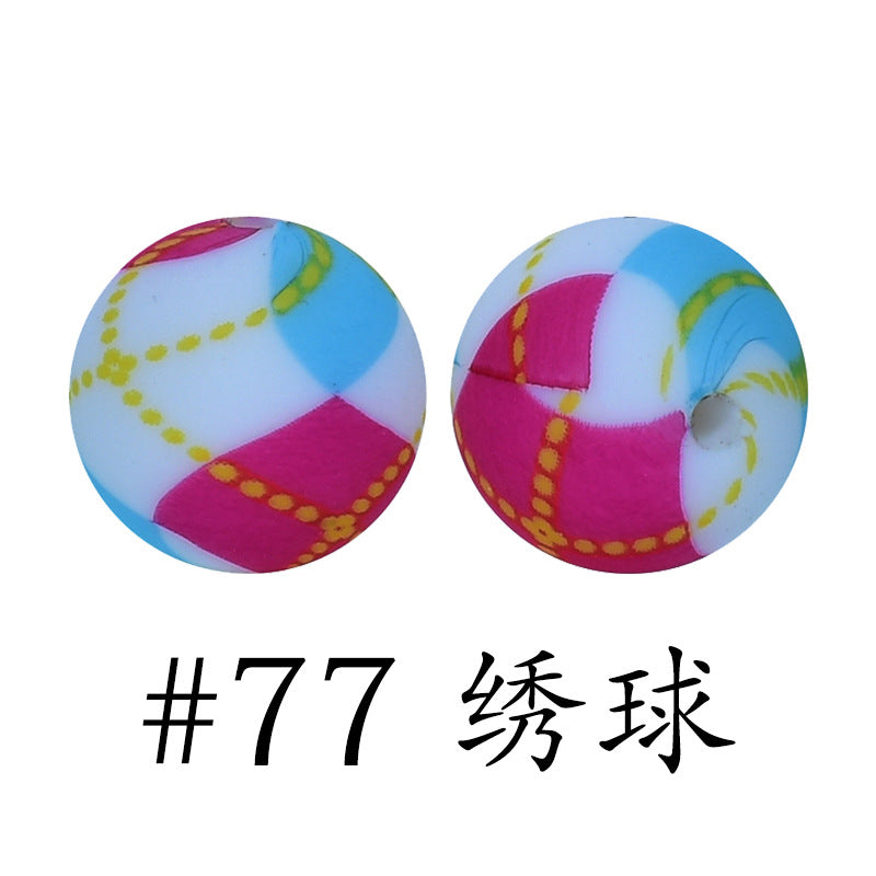 Wholesale 50pcs 15mm Western Style Leopard Skull Color Aztec Printed Silicone Balls Beads ACC-BDS-HeSheng009