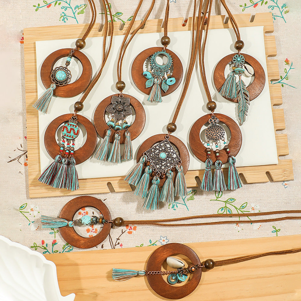 Wholesale Retro Ethnic Style Flower Shell Hollow Necklace Jewelry Accessory for Gift Boutique Resale