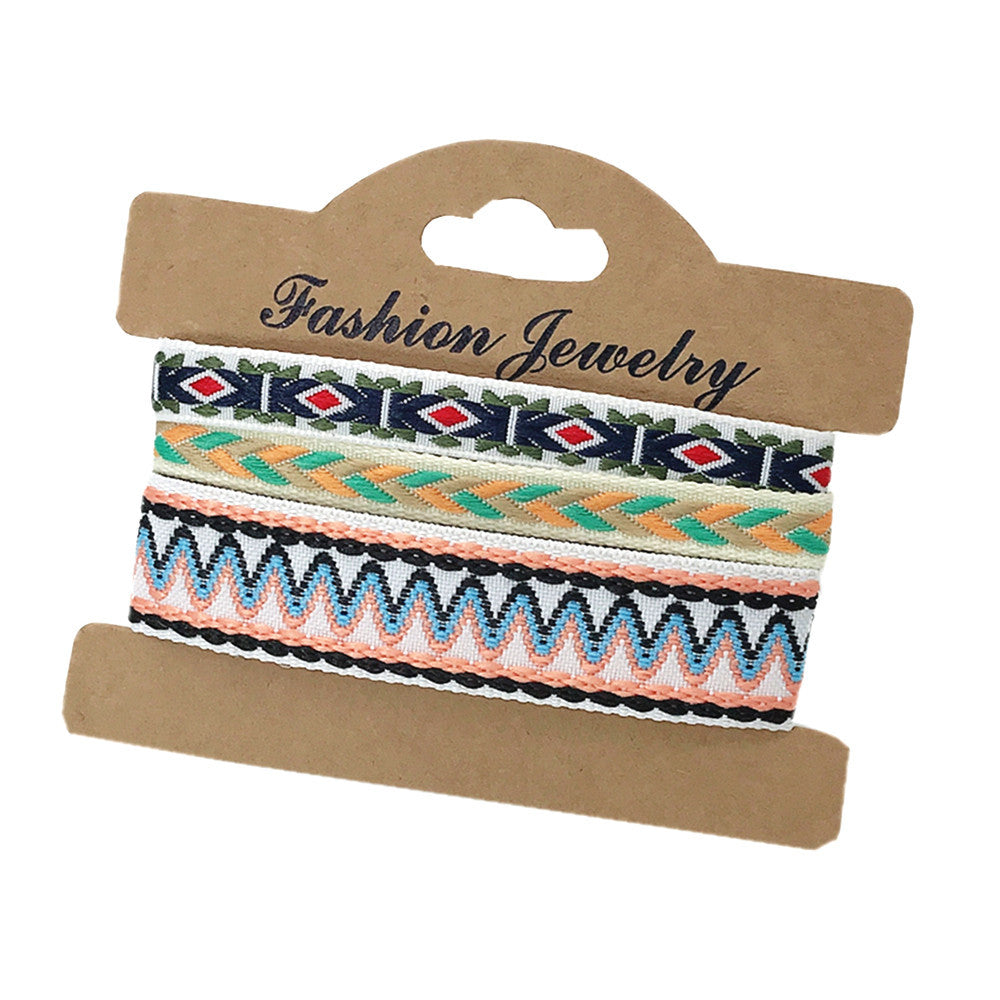 Wholesale 3 Pcs Set Hot Sale Retro Ethnic Bohemian Hand Rope Nepal Colorful Woven Bracelet Jewelry
