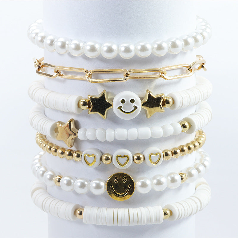 Wholesale Bohemian Retro Ethnic Style Colorful Polymer Clay Heart-shaped Pearl Bracelet ACC-BT-Chens004