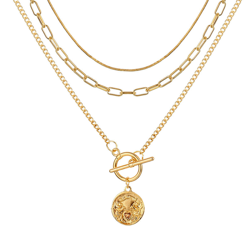 Wholesale Human head necklace set light luxury temperament relief round necklace