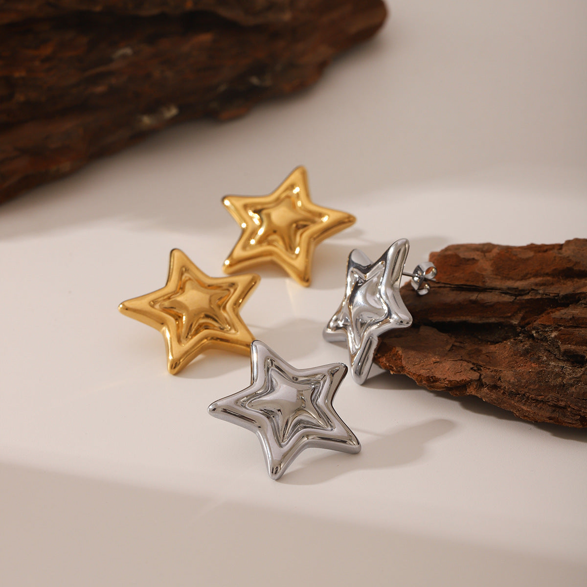 Wholesale  Stainless steel Gold and Silver Color-matching Five-pointed Star Earrings