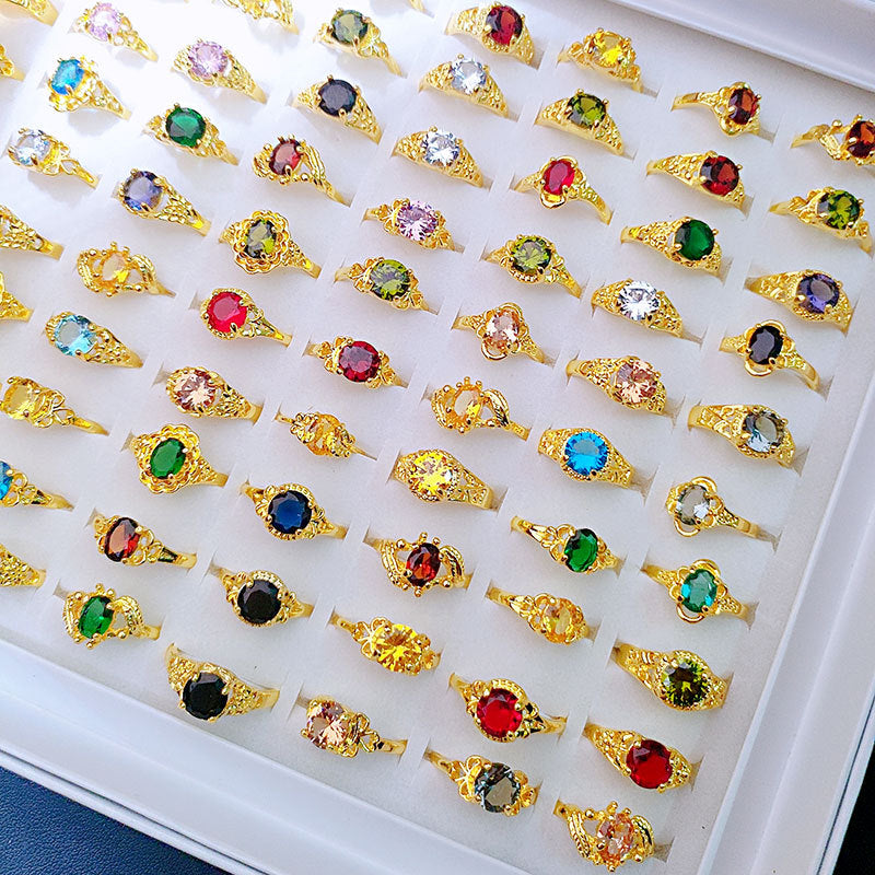 Wholesale Classic 4-Claw Crystal Zircon Ring Alloy Electroplated Gold Fashion Jewelry Accessory