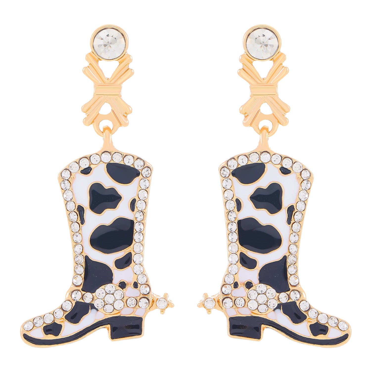 Wholesale Oil Drop Western Cowboy Red Star Cow Pattern Boots Earrings