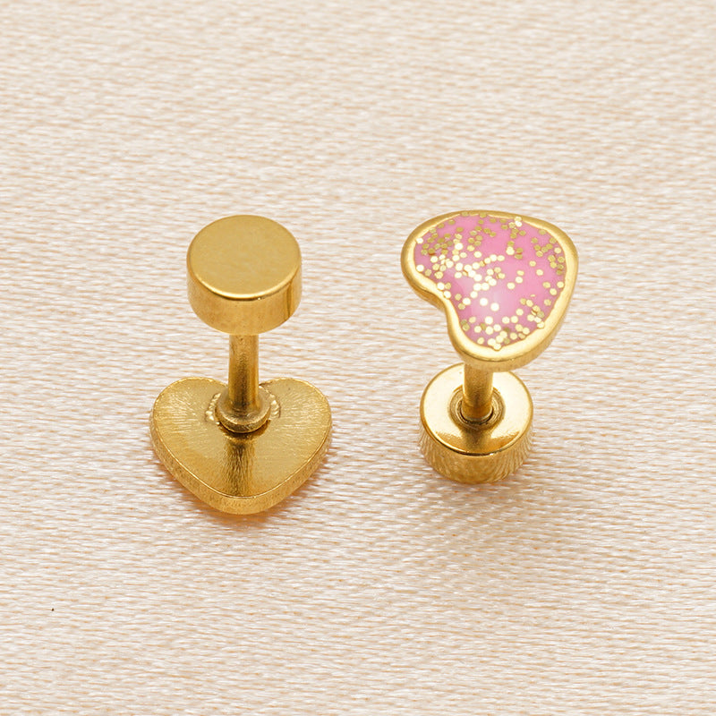 Wholesale Stainless steel gold-plated heart-shaped earrings