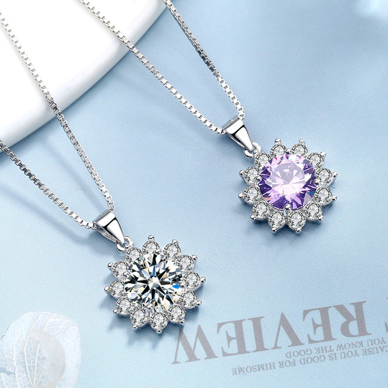 Wholesale s925 silver sunflower moissanite necklace