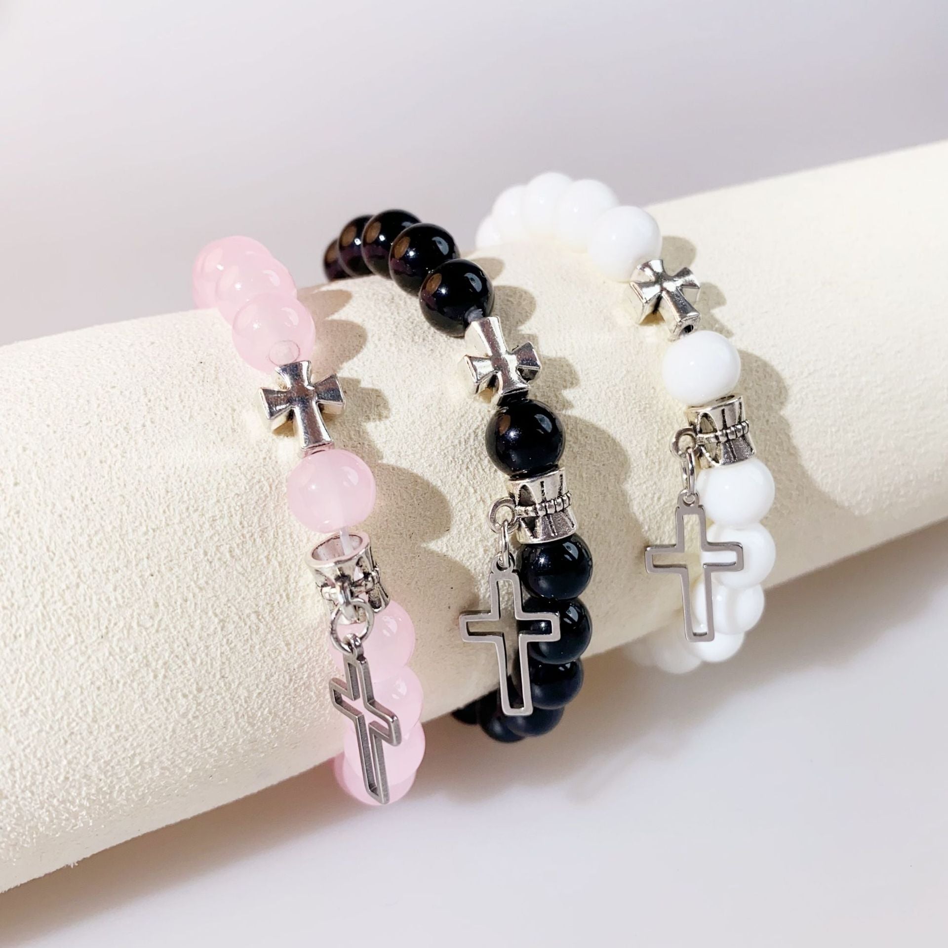 Wholesale Hollow Cross Stainless Steel Beaded Bracelet Couple Friendship Gift Boutique Jewelry Accessory