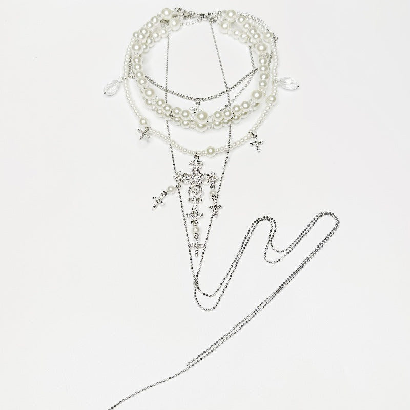 Wholesale Tassel Stacked with Jewelry Multi-layer Cross Pearl Necklace