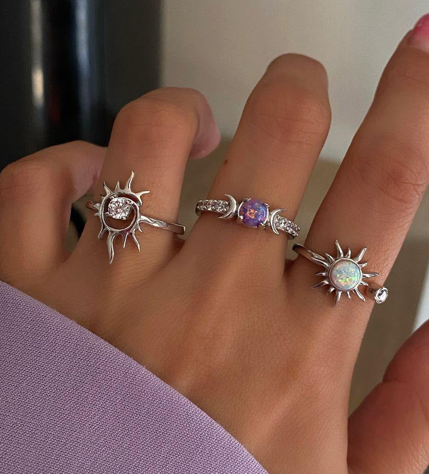 Wholesale Purple Sun Moon Knuckle Ring Set Trendy Fashion Jewelry Accessory Gift