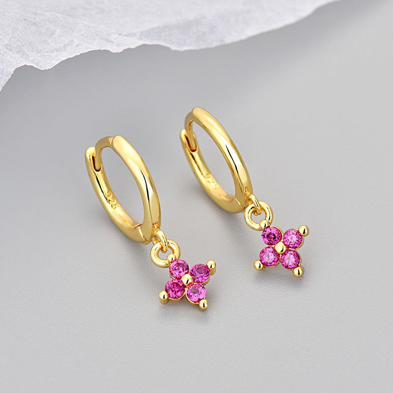 Wholesale  diamond four-leaf flower earrings  geometric flower earrings