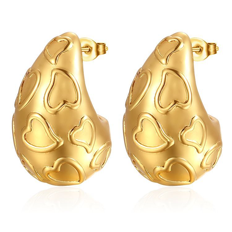 Wholesale Extra Large Teardrop Hollow Stainless Steel Earrings Gold Plated Fashion Accessory for Boutique Resale