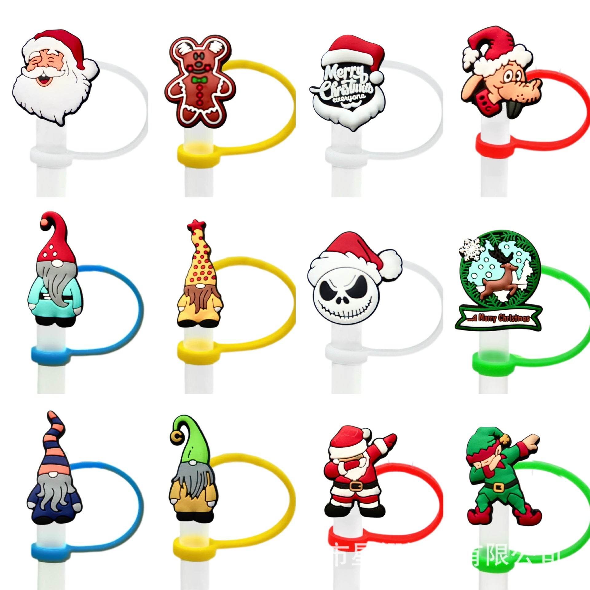 Wholesale 10pcs Christmas themed cartoons 8/ 10mm Straw Cover Straw Tube Cap
