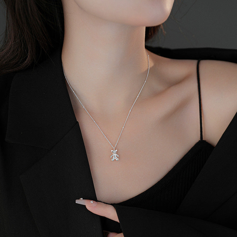 Wholesale S925 sterling silver cute bear necklace light luxury clavicle