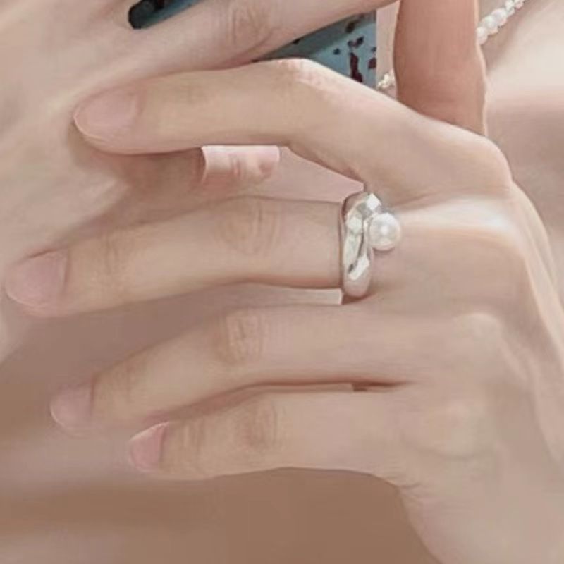 Wholesale S925 sterling silver pearl ring natural baroque freshwater beads open ring