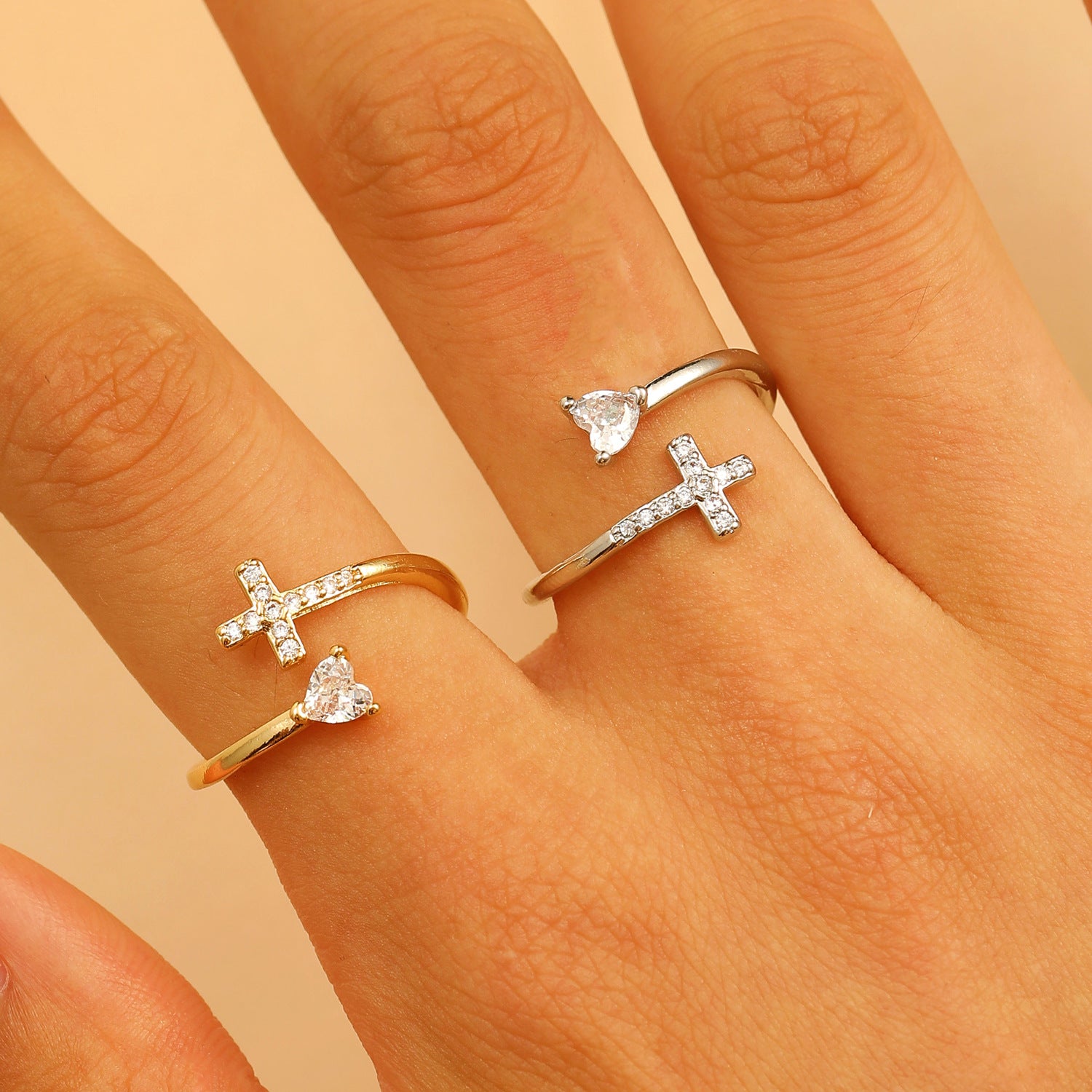 Wholesale Double Cross Open Ring In Gold Copper Geometric Unisex Jewelry Accessory For Everyday Wear And Gifts