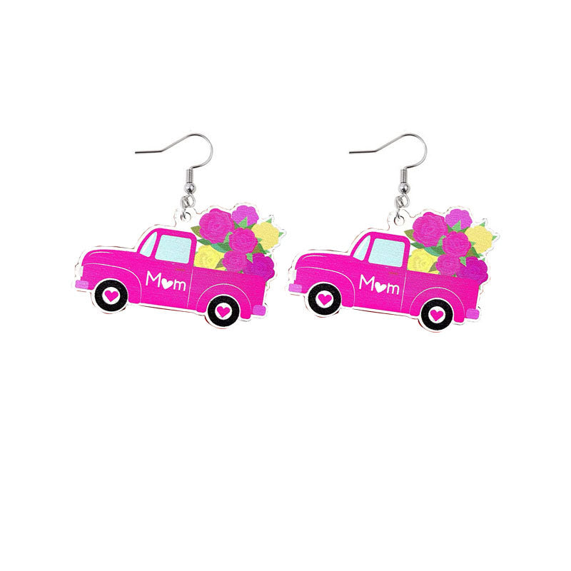 Wholesale Mother's Day MOM Rainbow Sunflower Wooden Earrings ACC-ES-YiYuan007