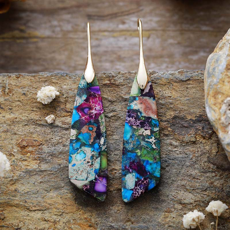 Wholesale Bohemian Imperial Stone Natural Stone Geometric Dangle Earrings ACC-ES-LZ001