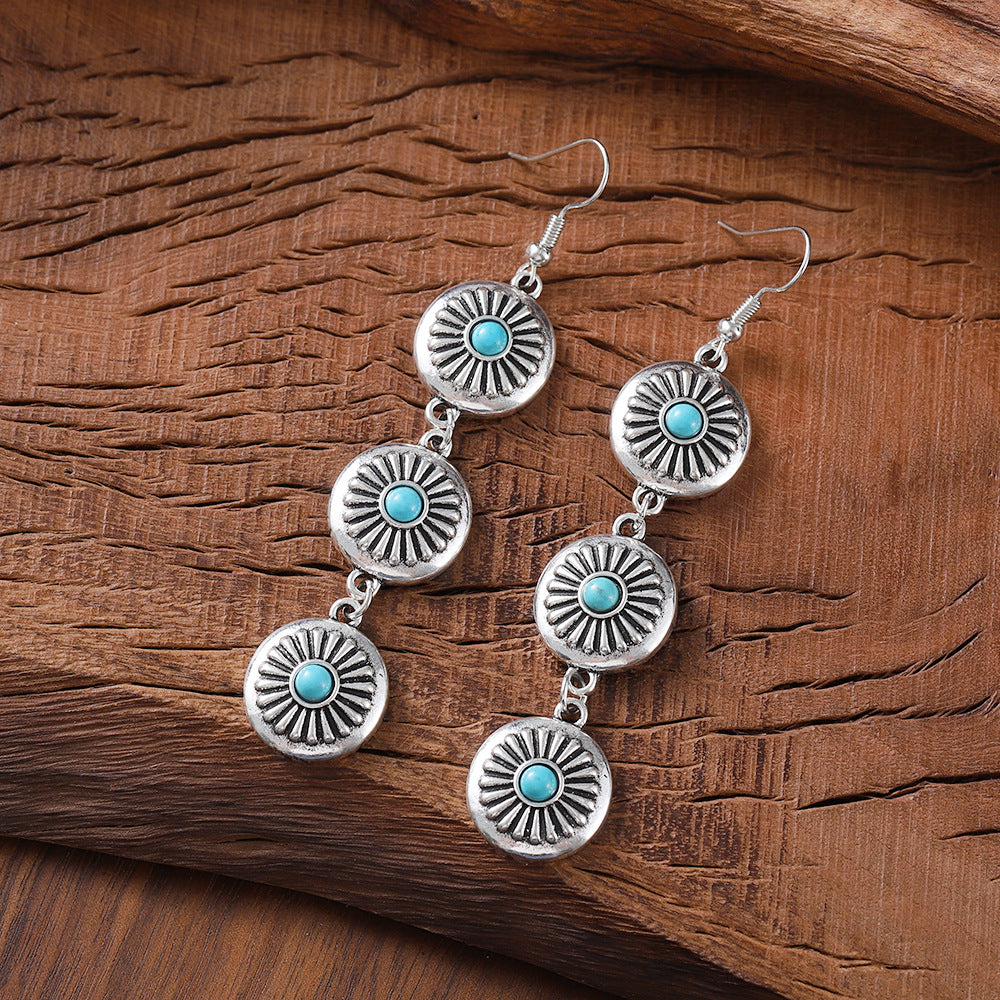Wholesale  vintage inlaid turquoise pumpkin flower earrings bracelet