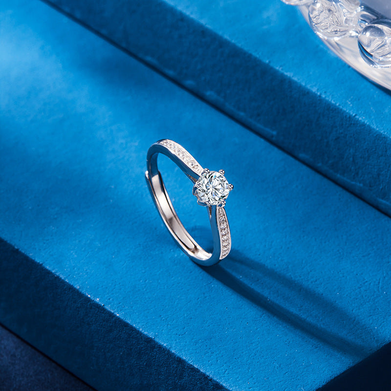 Wholesale  moissanite Diamond Ring 1 karat ring 925 sterling silver couple classic six-claw ring