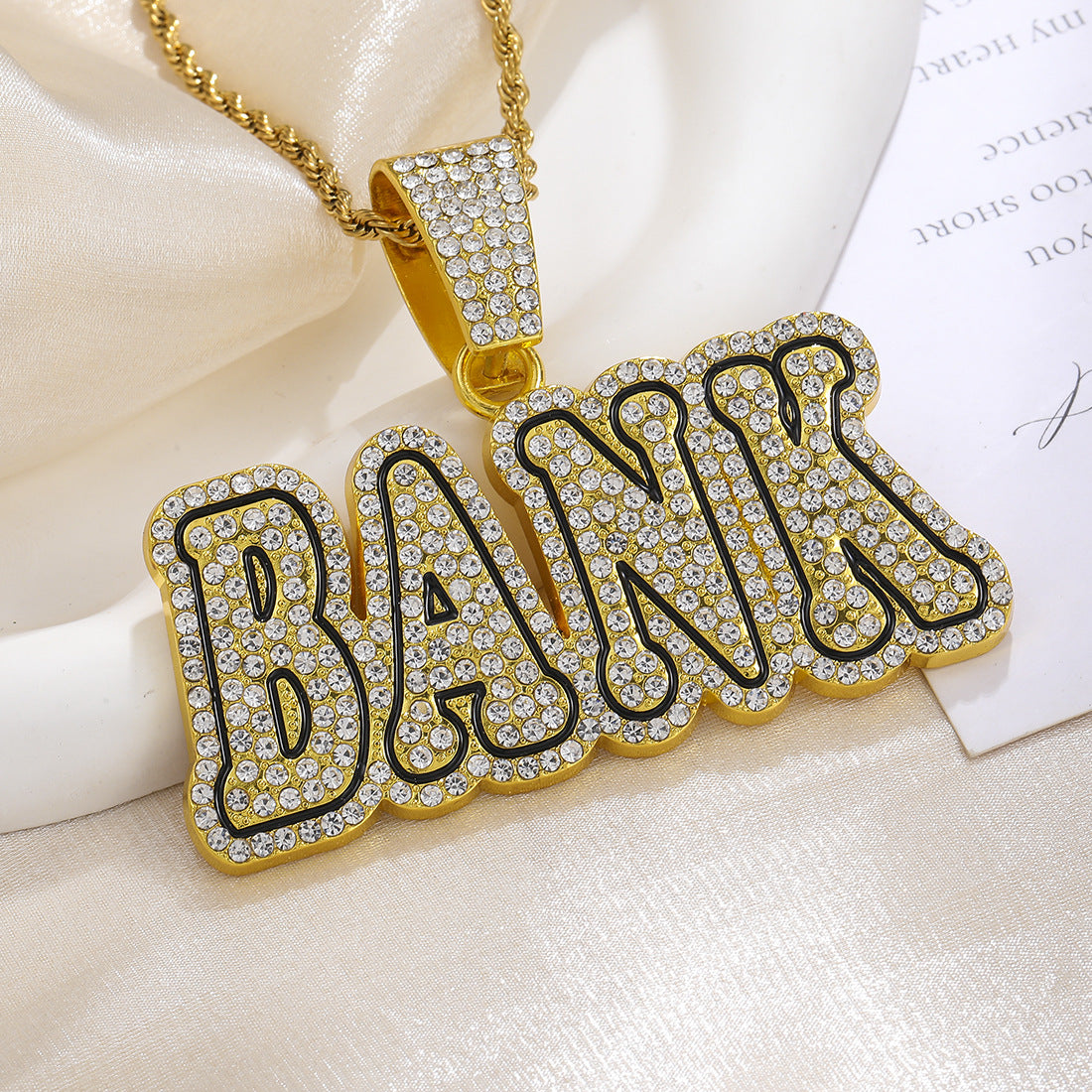 Wholesale Hip-hop Style Full Diamond Letter Pendant Necklace Men's Cuban Chain ACC-NE-MeiWeite006