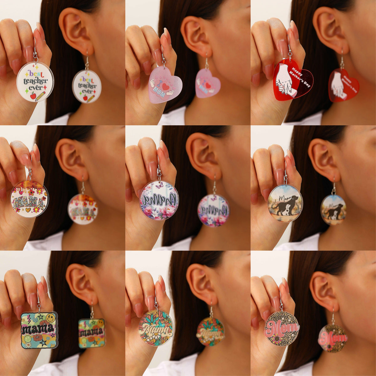 Wholesale pastoral style color letters MAMA personality acrylic earrings