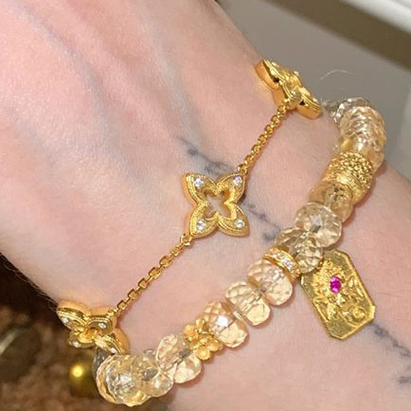 Wholesale  Antique Style Brass Mans Star Lucky Four-leaf Clover Bracelet ACCVIP