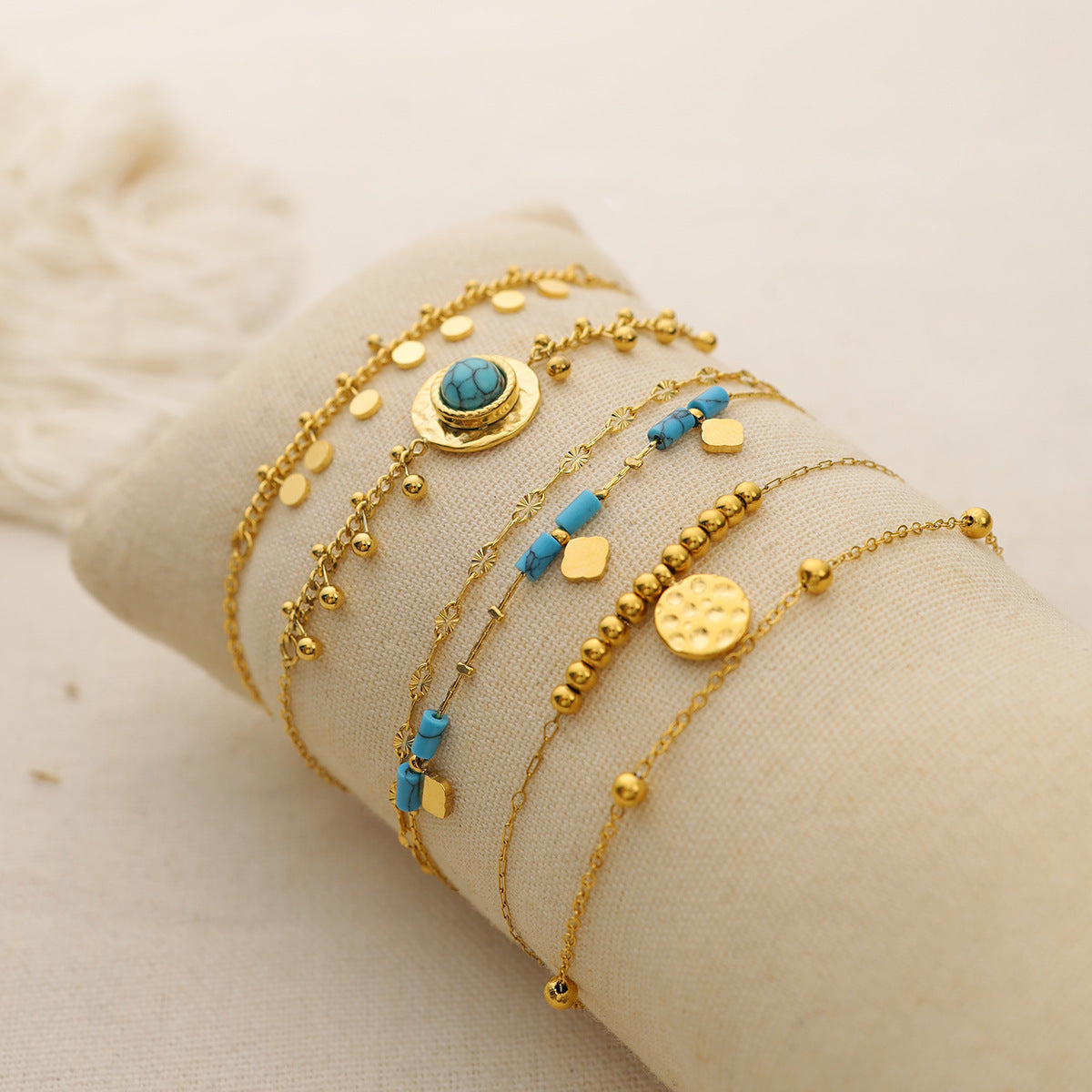 Wholesale  retro blue turquoise titanium steel bracelet light luxury natural stone jewelry