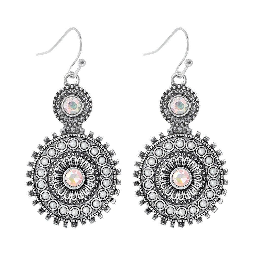 Wholesale Bohemian Retro Circular Antique Silver Tassel Earrings Tibetan Style Ethnic Zinc Alloy Jewelry Accessory Gift
