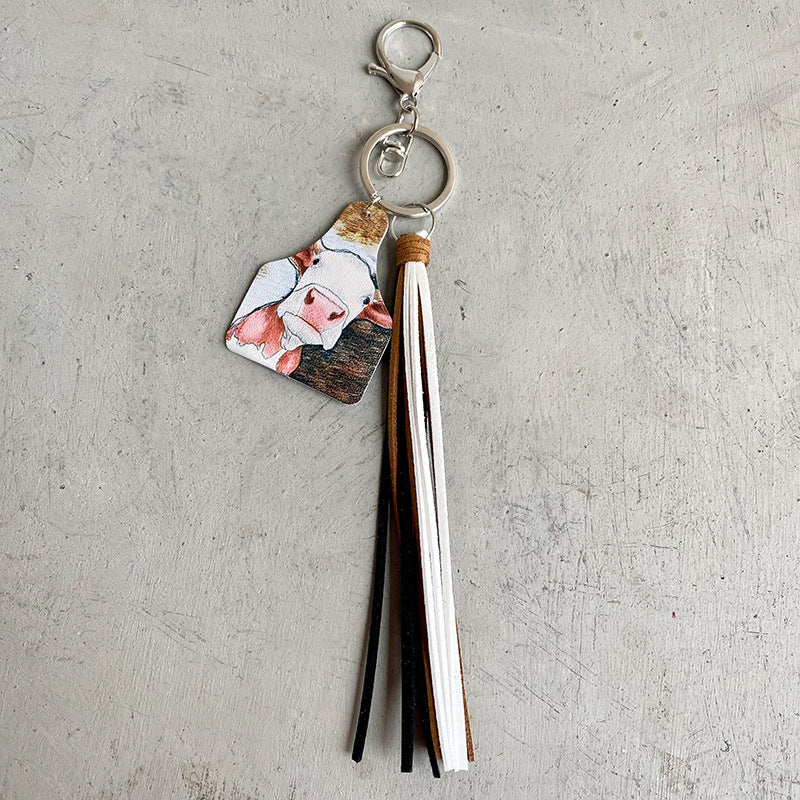 Wholesale of 2pcs/pack Western Wind Farm Cow Leather Keychain ACC-KC-HY018
