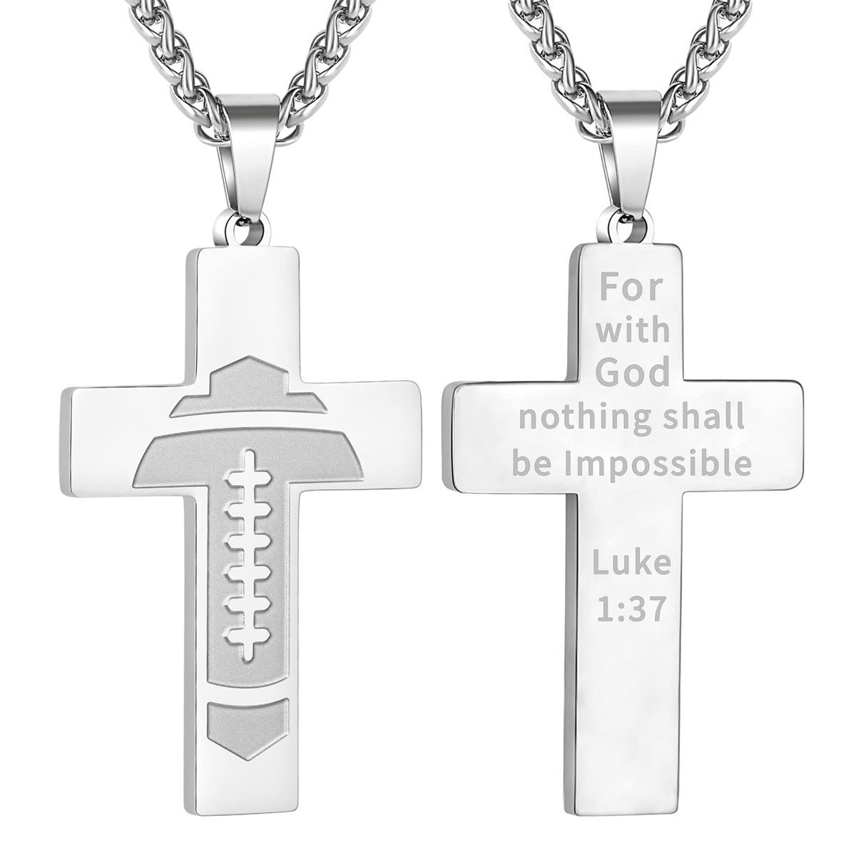 Wholesale American Football Stainless Steel Cross Bible Pendant Necklace