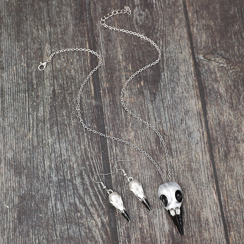 Wholesale Vintage Skull Crow Head Alloy Clavicle Chain Earrings Set