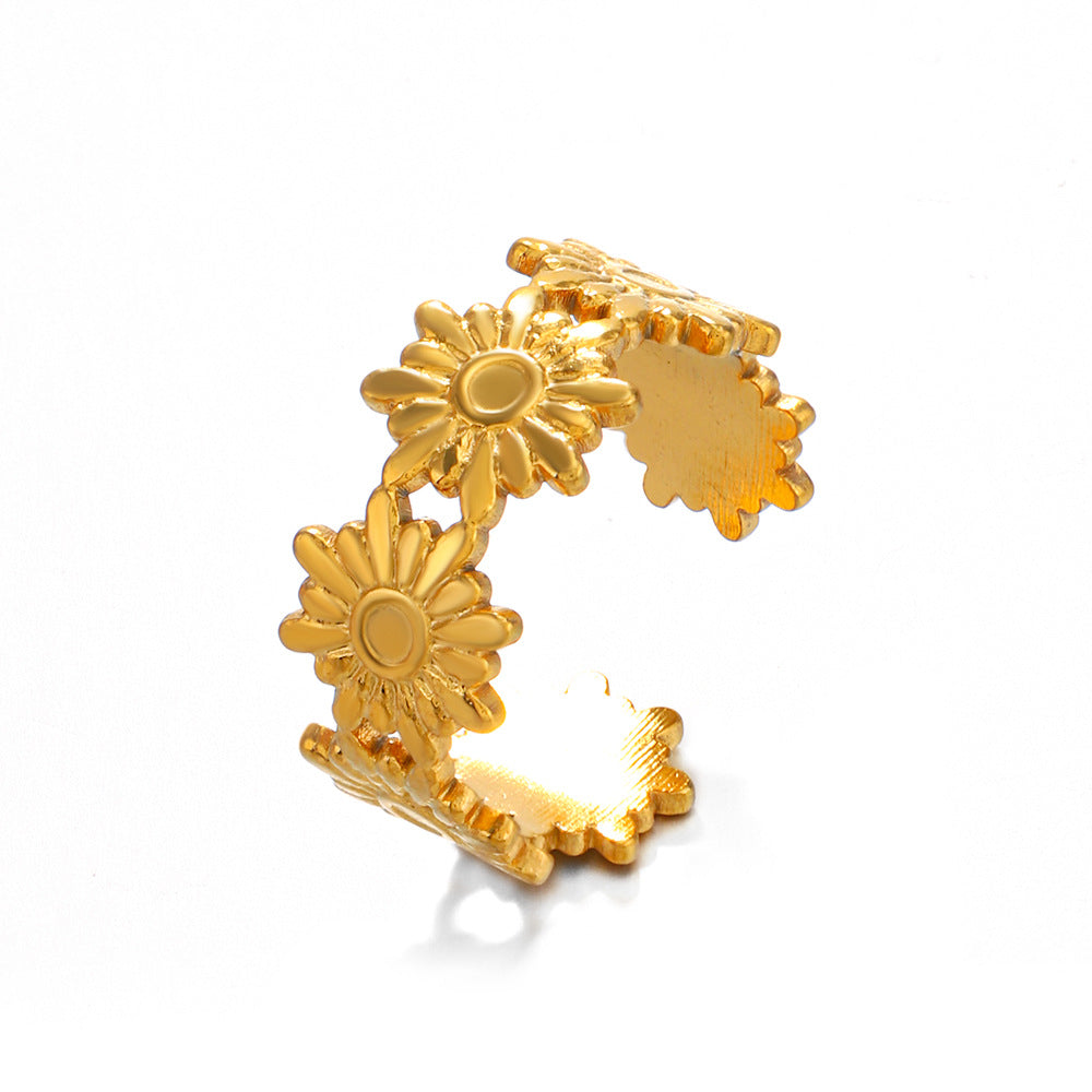 Wholesale French Retro Flower Stainless Steel Adjustable Ring Women' s Jewelry Accessory