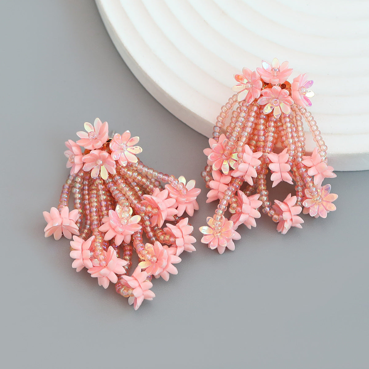 Wholesale multi-layered rice beads tassel flower resin flower earrings ACC-ES-JL021