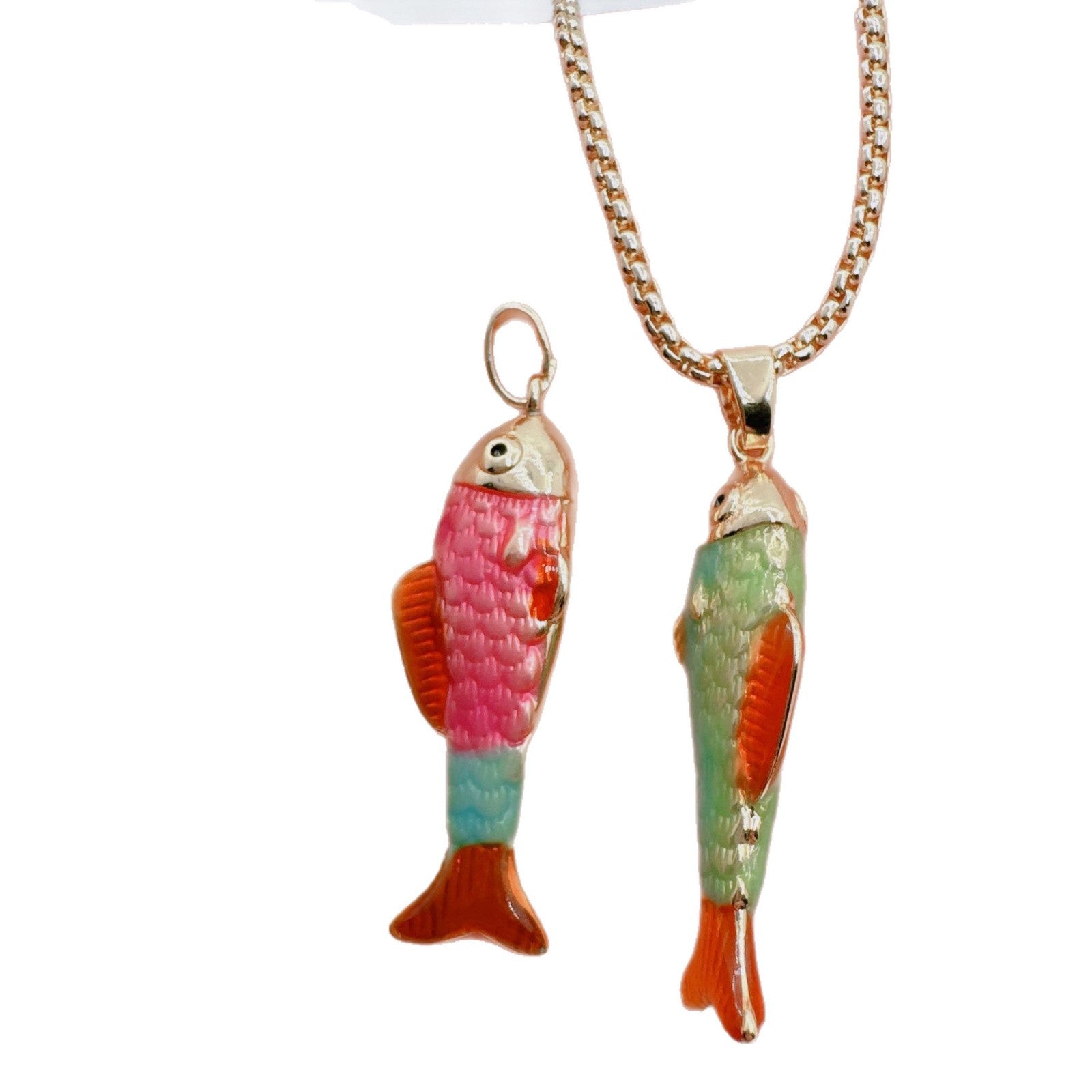 Wholesale 3D Painting Koi Fish Pendant Charm Gold Plated Copper Decorative Jewelry Accessory