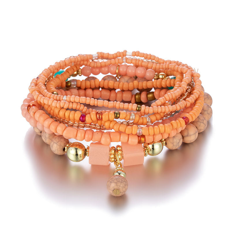 Wholesale Bohemian Ethnic Style Multi-Layer Beaded Bracelet Set,  Acrylic Stone Beads,  Fashion Jewelry Accessory for Women,  Gift Boutique Resale