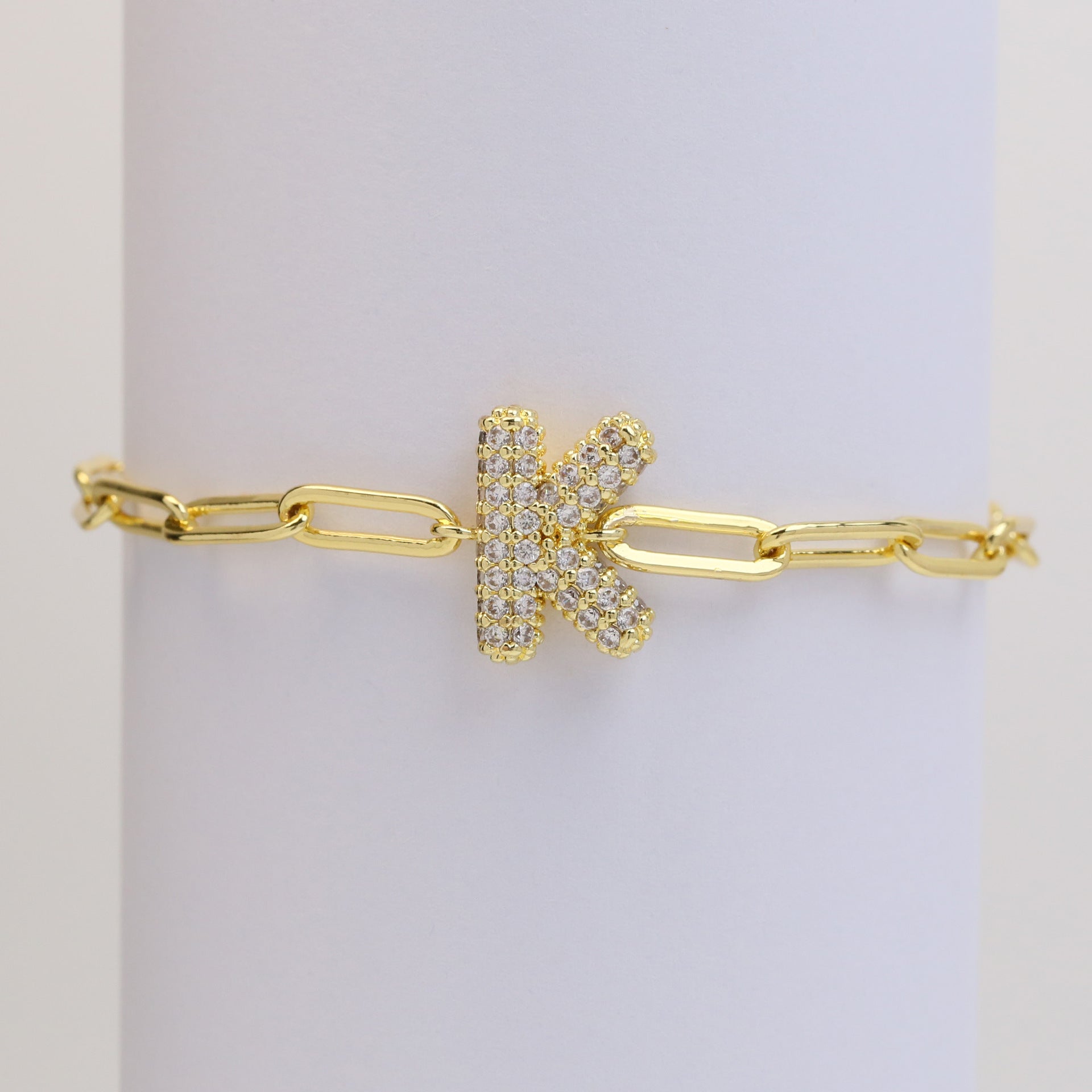 Wholesale 18k Bubble Balloon Diamond 26 Letter Paper Clip Adjustment Bracelet ACC-BT-BaiYi001