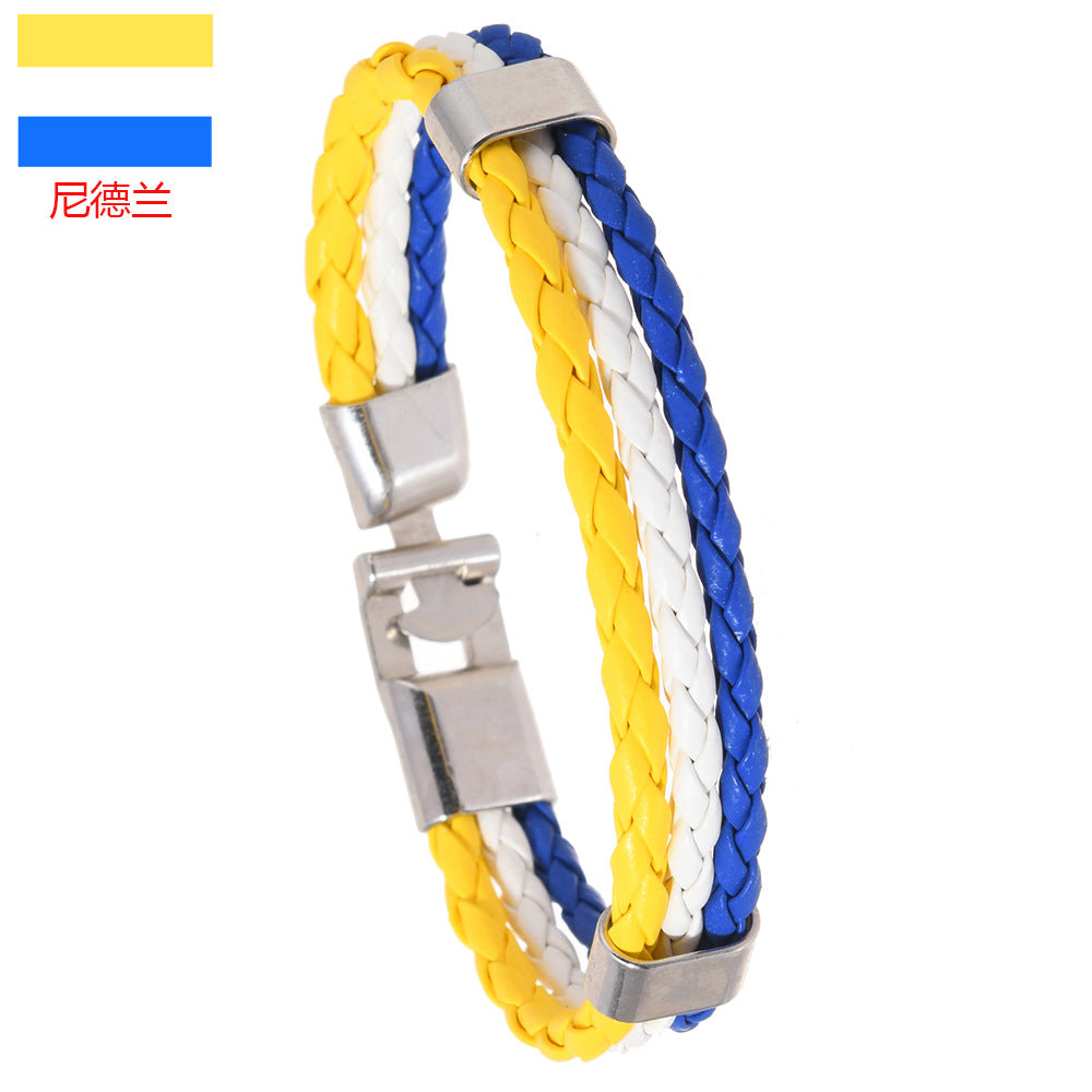 Wholesale Faux Leather Brazil Flag Color Bracelet - Unisex Fashion Accessory Gift