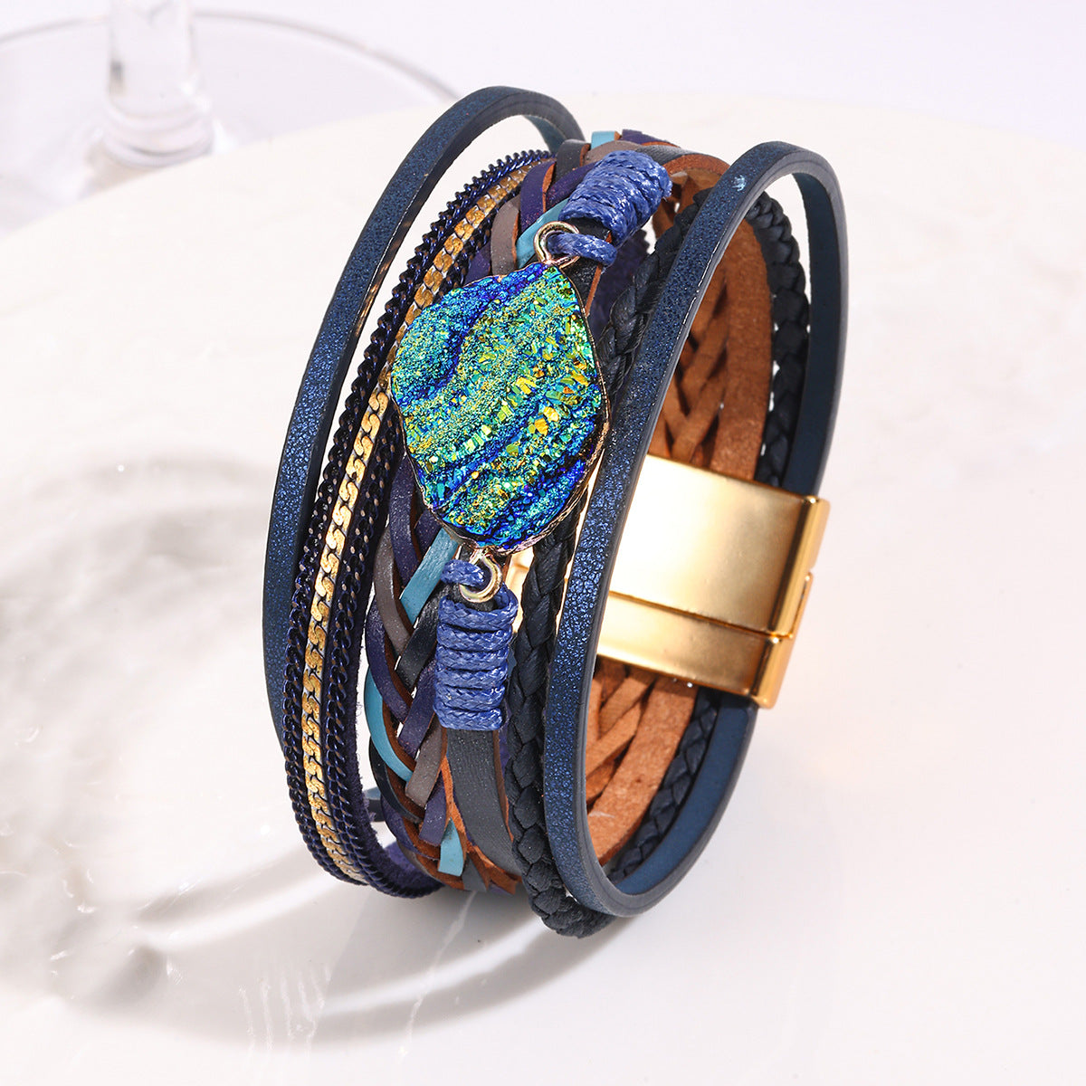 Wholesale Bohemian Multi-Layer Handmade Leather Bracelet with Magnetic Buckle Chic Fashion Accessory for Boutique Resale