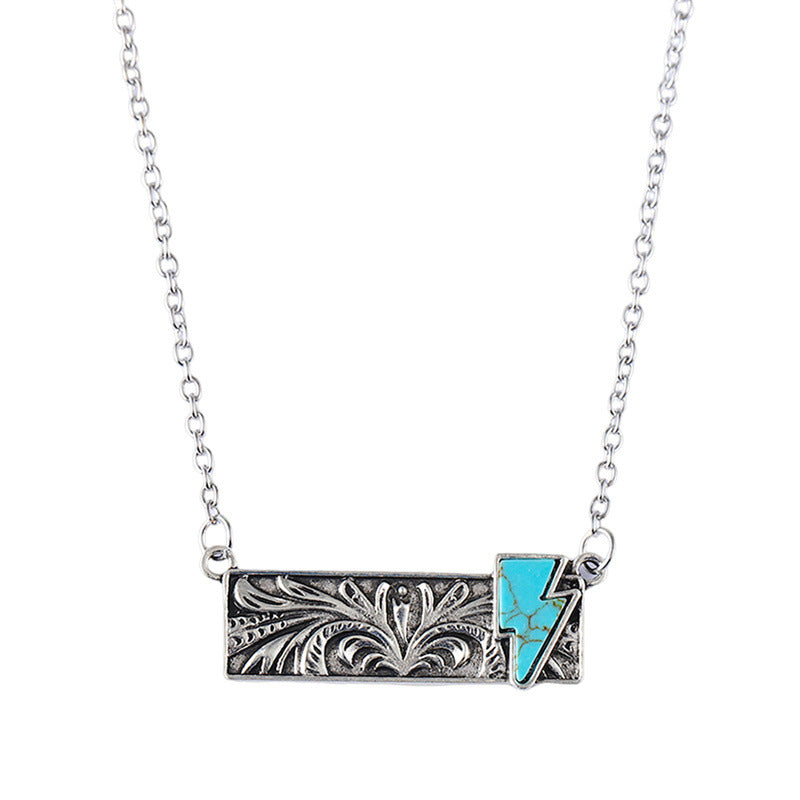 Wholesale  Retro Square Turquoise Lightning Necklace