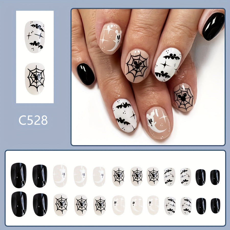 Wholesale 24 Pieces/box Halloween Ghost Bat Spider Press-on Nails Kits Nail Stickers ACC-NS-GuaiXL092