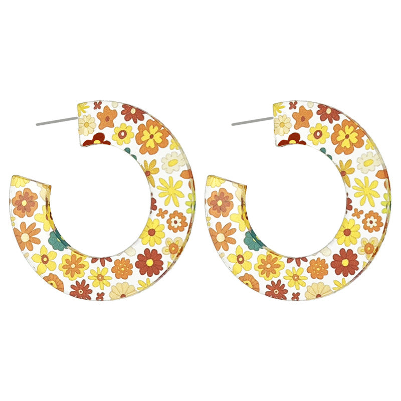 Wholesale 2 pairs/ pack Acrylic C-shaped printed hoop earrings