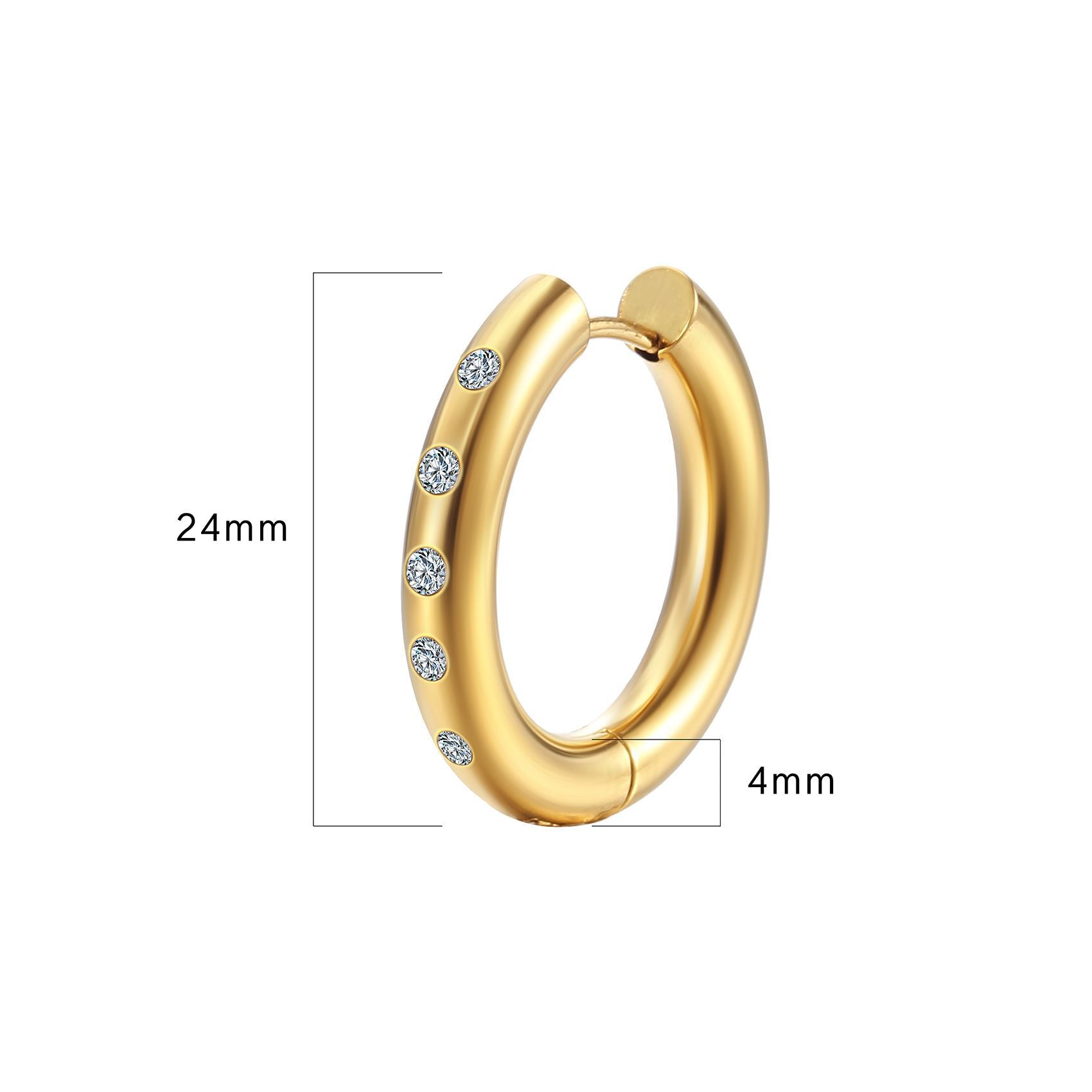 Wholesale  stainless steel round ear buckle  sticky diamond 18K trend exquisite small earrings