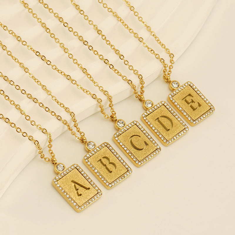 Wholesale Stainless Steel Pressed Sand Necklace Women's Diamond 18K Hollow 26 English Letters Clavicle Chain Choker Necklace ACC-NE-Zhongy002
