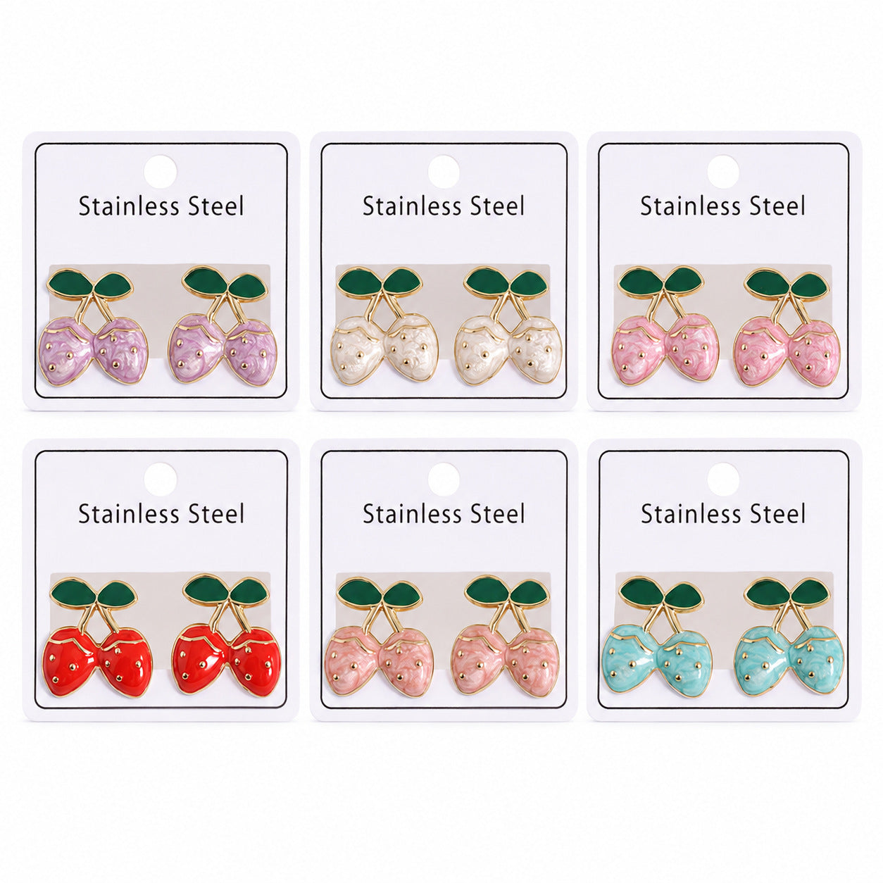 Wholesale 304 Stainless Steel Enamel Strawberry Earrings Fashion Fruit Jewelry Accessory for Party Gift