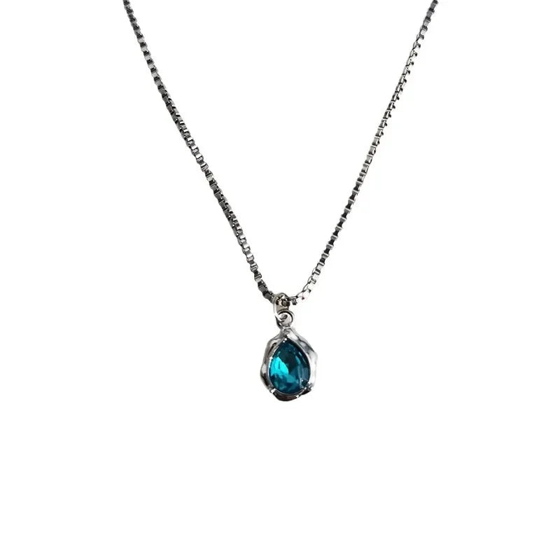 Wholesale  Titanium Steel Luxury Iceberg Blue Waterdrop Necklace