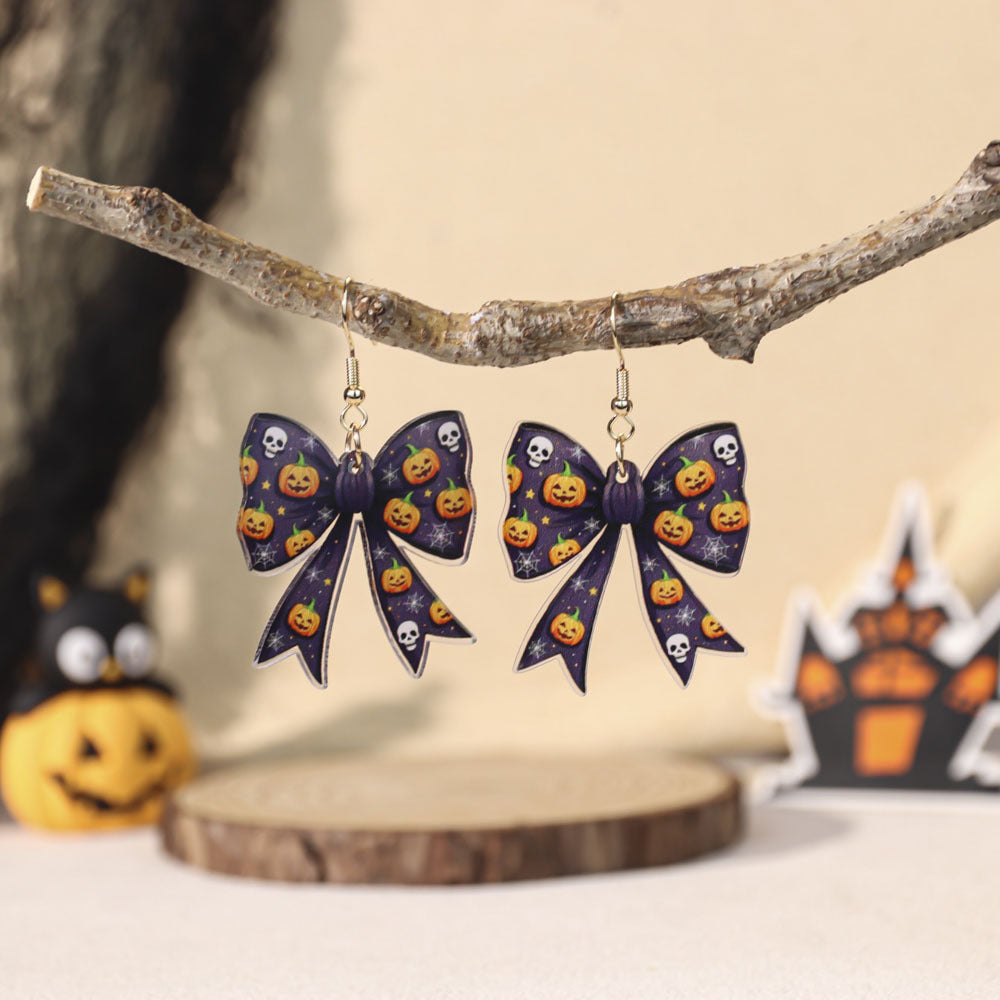 Wholesale Halloween Gothic Acrylic Evil Pumpkin Bow Earrings