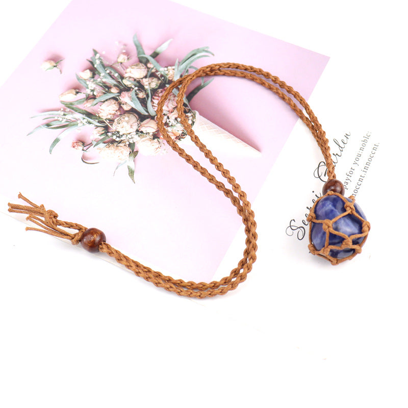 Wholesale Natural Stone Crystal Raw Stone Mesh Handwoven Necklace ACC-NE-HanX001