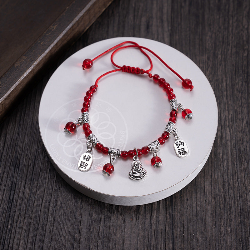 Wholesale Ethnic Tibetan Silver Red Bead Bracelet Anklet