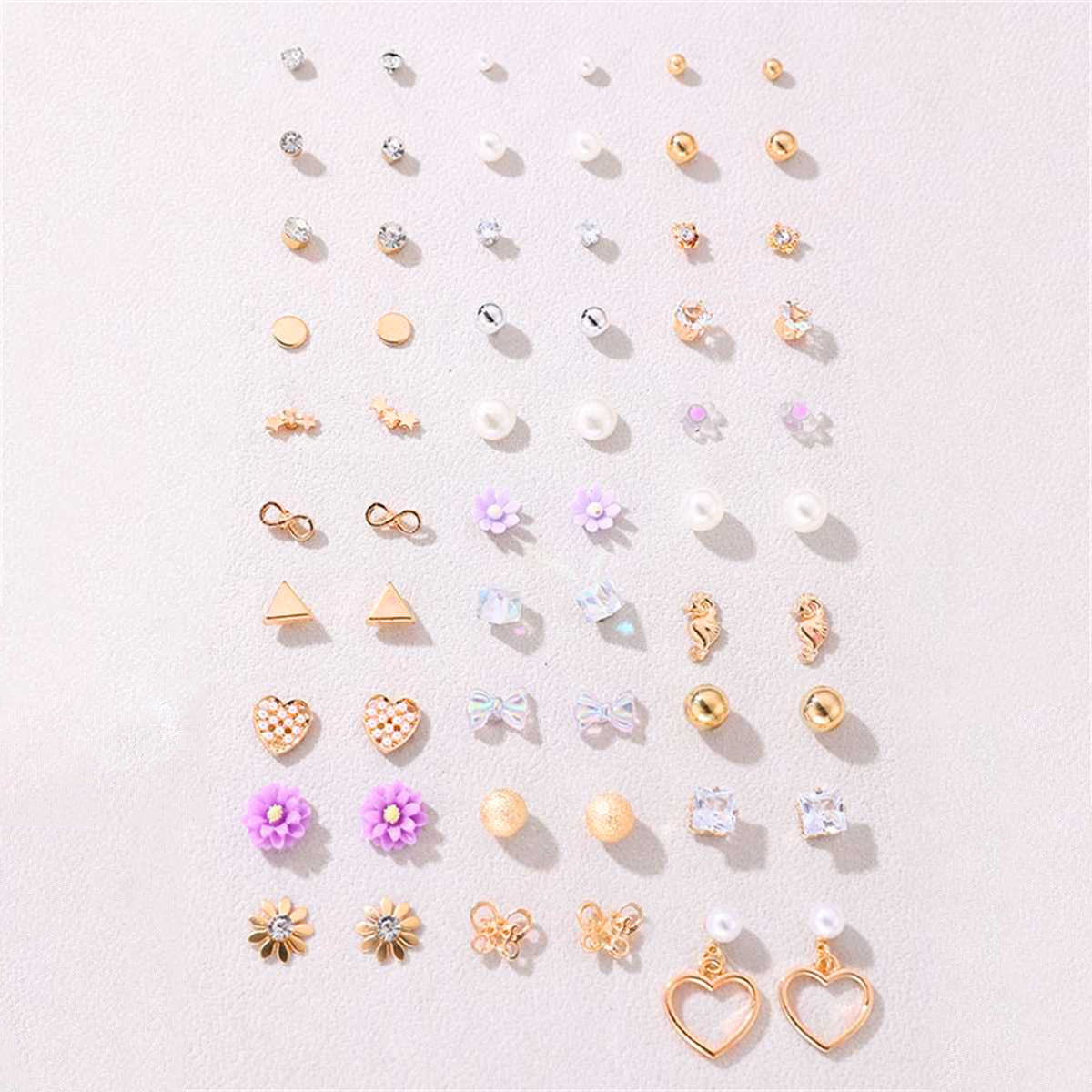 Wholesale diamond compact exquisite love pearl geometric combination female earrings