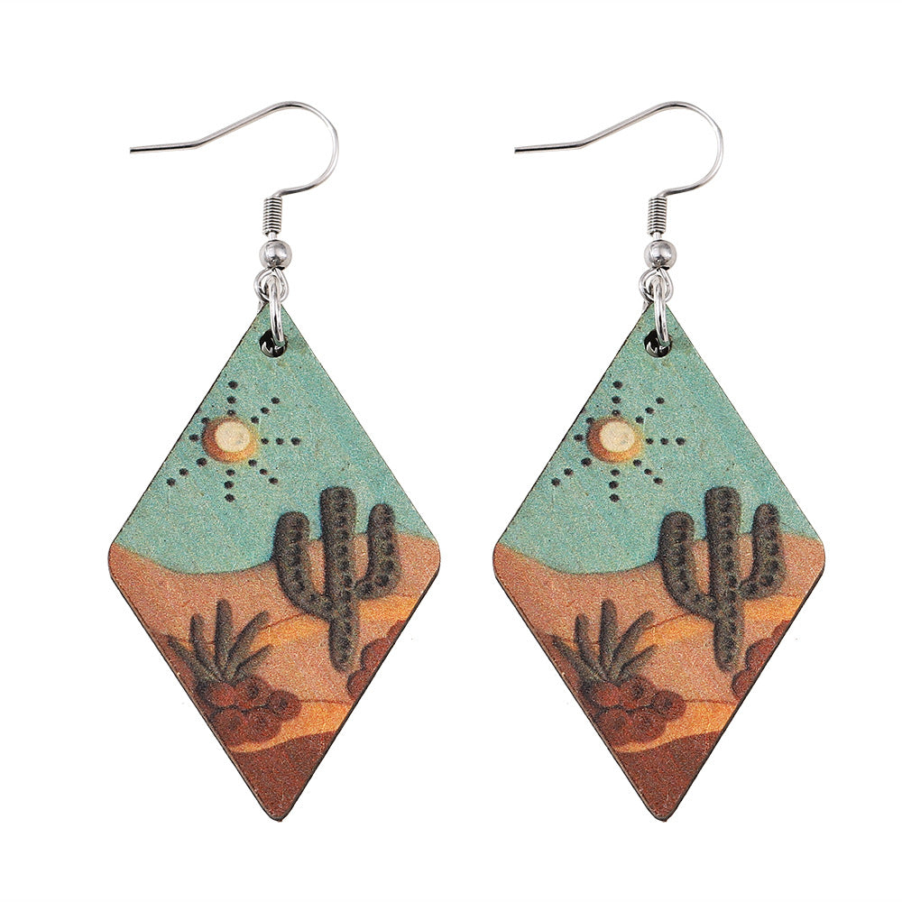 Wholesale Desert Cactus Sunrise Sunset Geometric Diamond Earrings